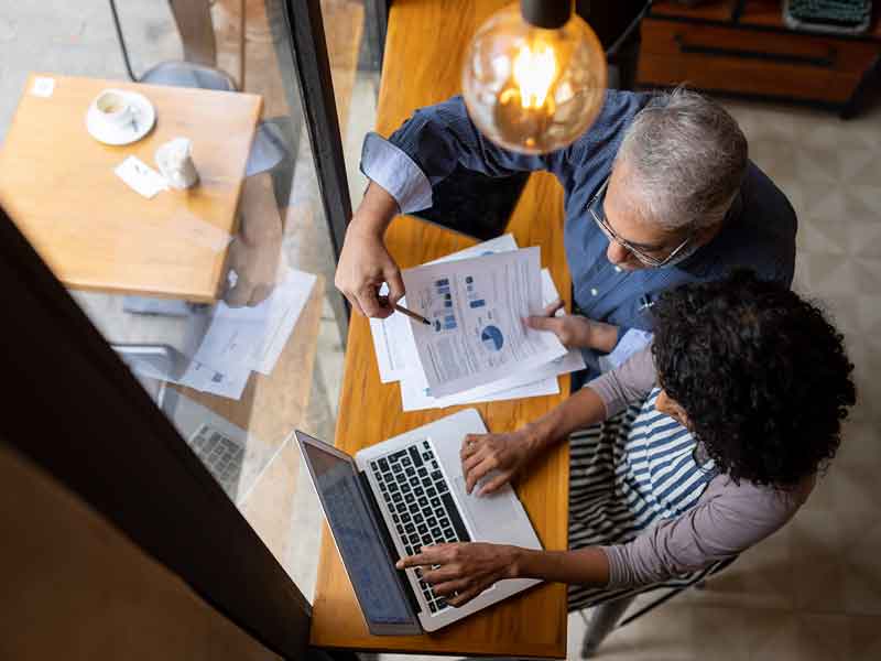 Monthly bookkeeping meeting in coffee shop