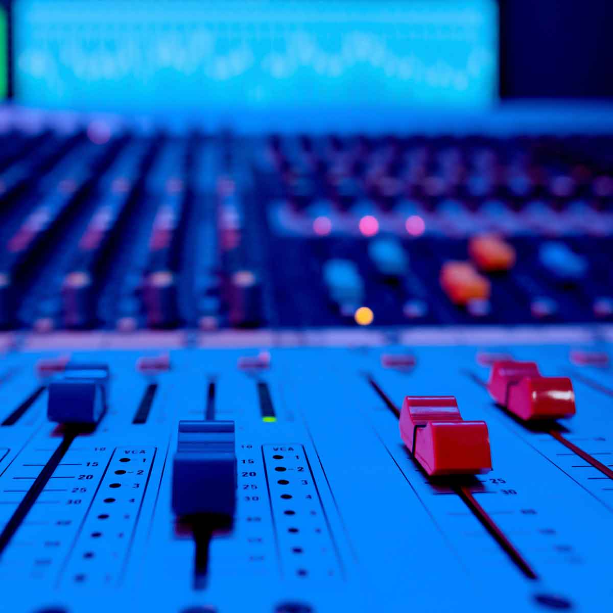 Mixing board in a recording studio.